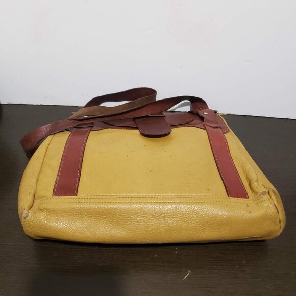 Vtg Eberle Yellow Dark Red Leather Shoulder Bag - Picture 13 of 16